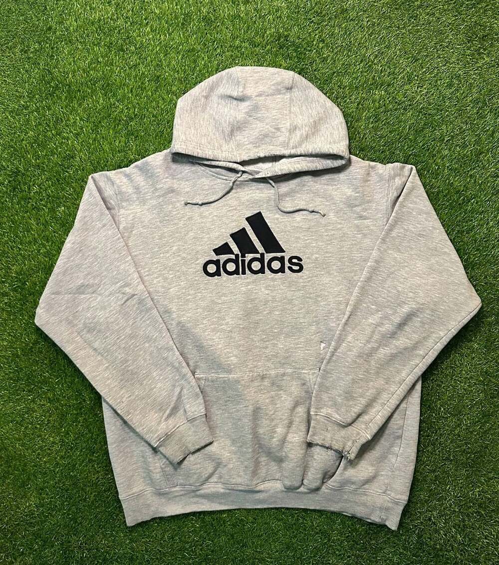 Y2K Adidas Men Essentials Fleece Big Logo Grey Hoodie